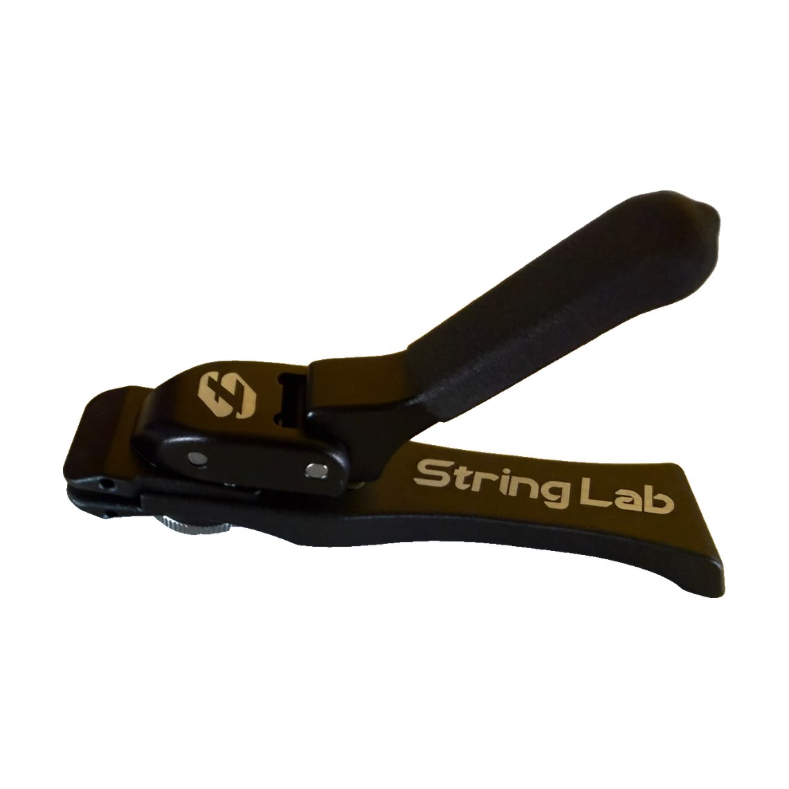Starting clamp micrometrica STRINGLAB PRO nera con logo inciso, vista laterale